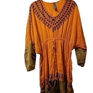 Aqua Blu Free Size Cover up/ Shirt Women's Orange Green NWOT